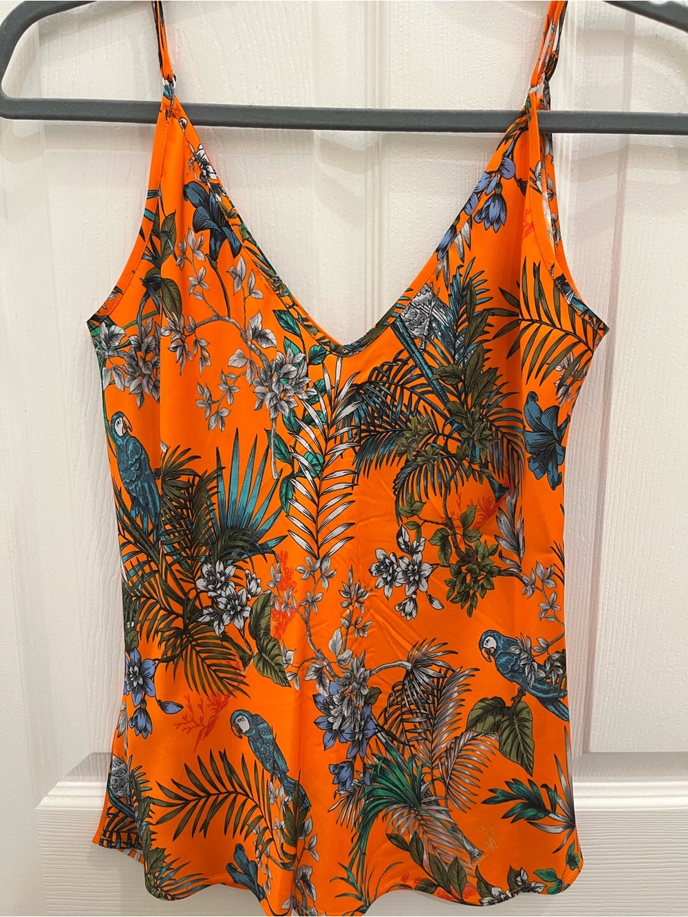 L'AGENCE Orange Tropical Parrot V-Neck Camisole